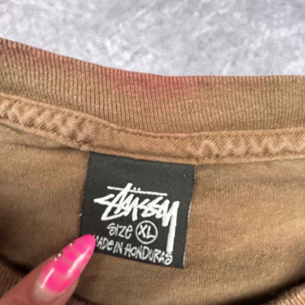 Stussy Vintage Early 2000s Brown Basic Logo T-Shirt Mens XL Boxy Skater Fit - Picture 4 of 7